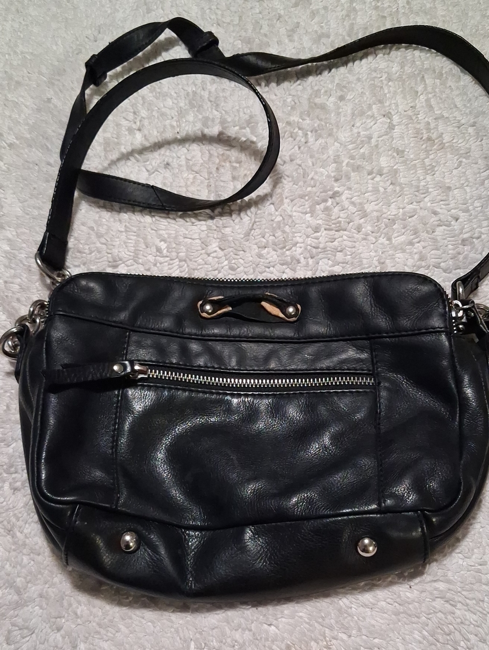 b. makowsky Black Leather Crossbody Bag with Silver Hardware